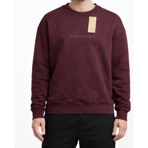 Scotch & Soda Men Logo Crewneck Sweater burgundy color , new Size S
